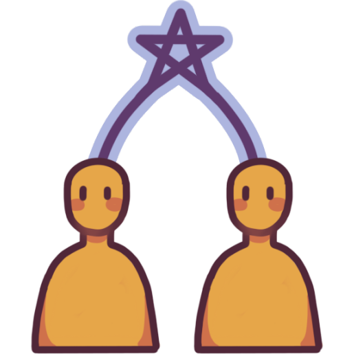 two people connected by a line which turns into a star in the middle.